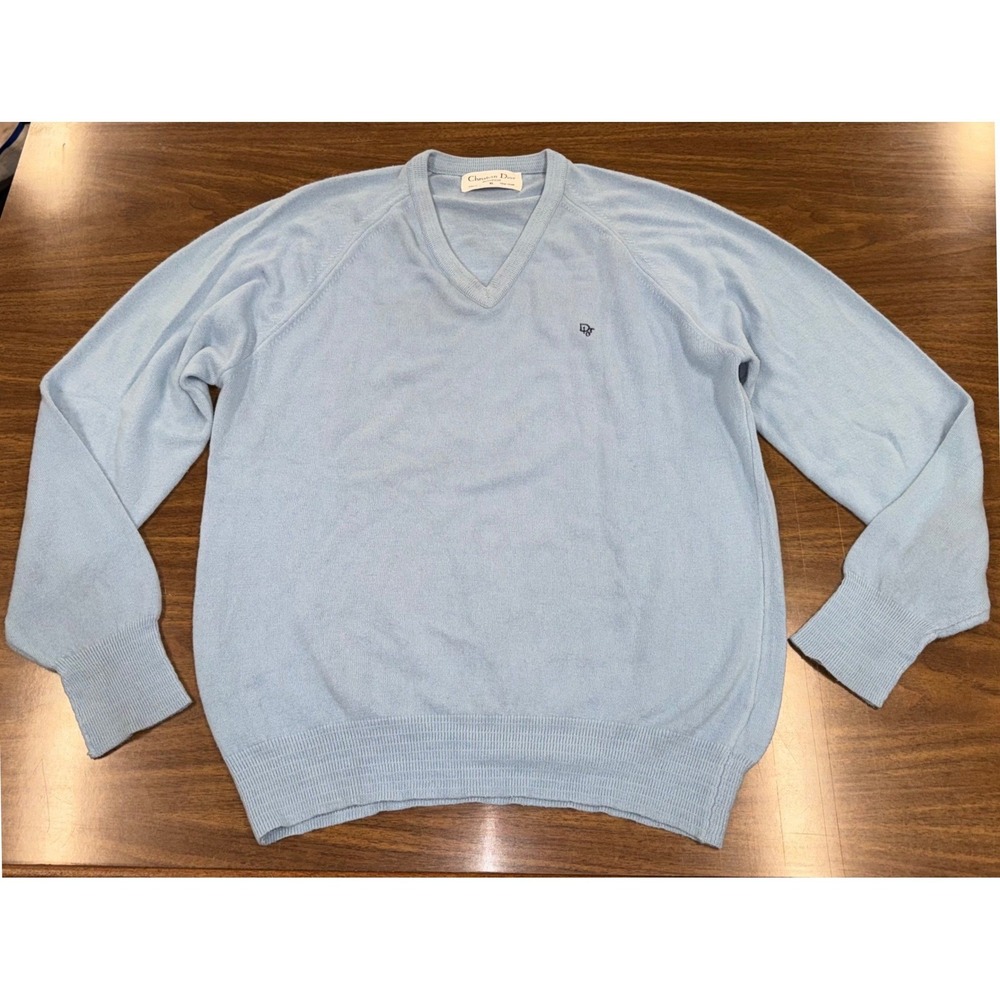 Christian Dior Monsieur Vintage Blue V-Neck Sweater XL Orlon Acrylic Made in USA